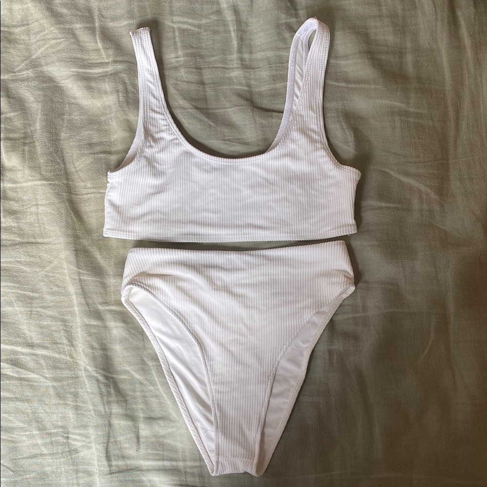 Frankies Bikinis White Ribbed Bikini Set